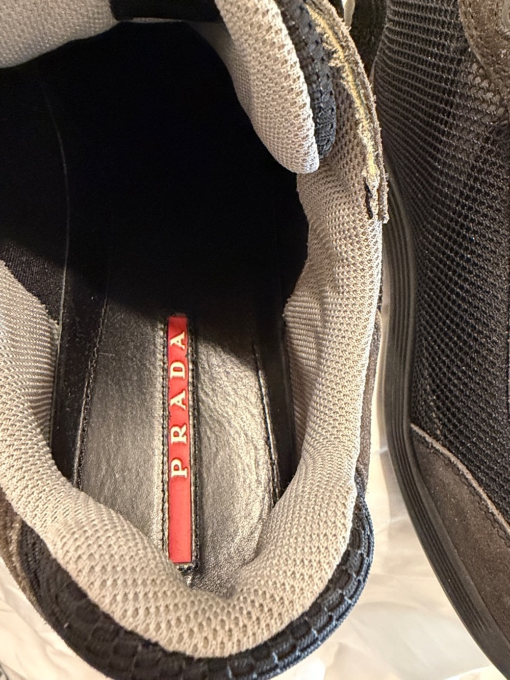 Prada Men's Dark Brown and Black Suede Mesh Sneakers - Picture 6 of 15